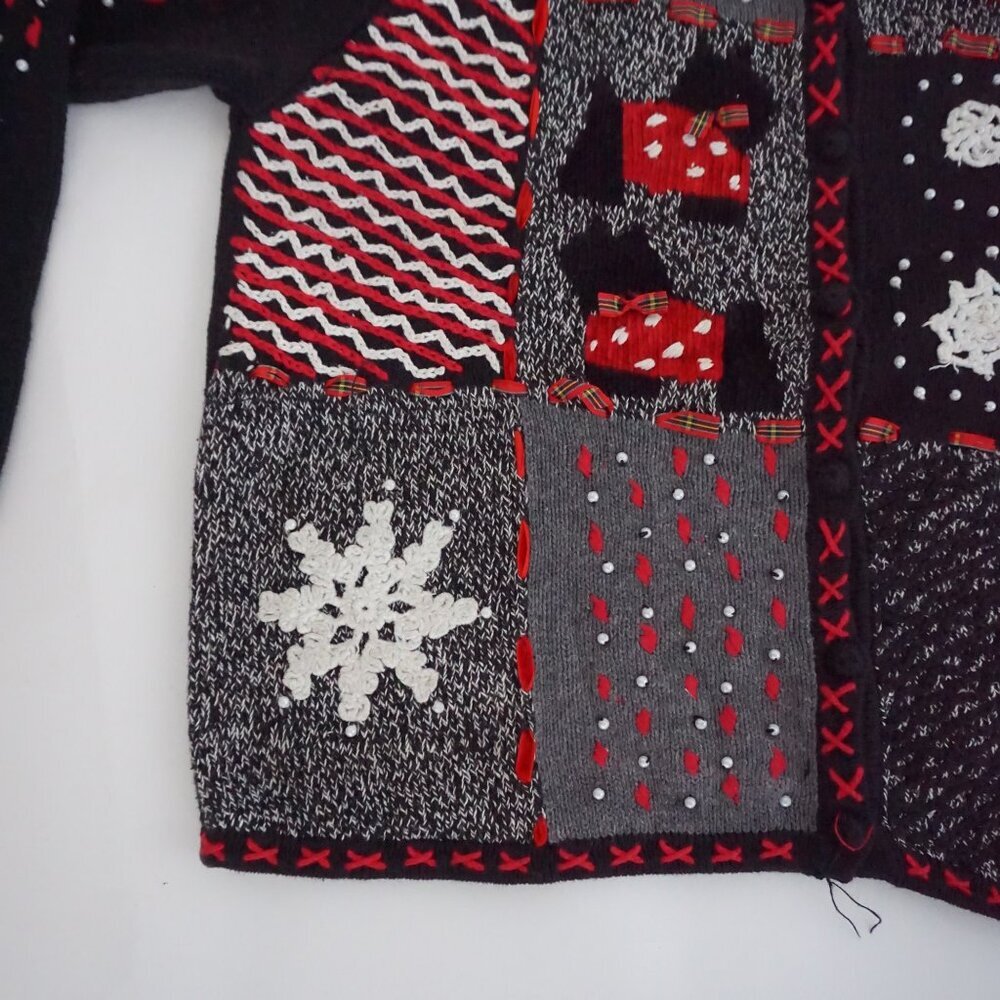Vintage Designers Originals Studio Snowflake Ornament Patchwork Knit Cardigan M - Picture 7 of 10